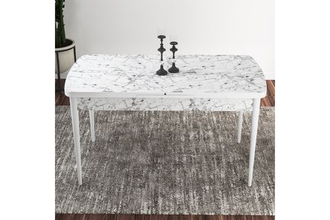 ROVENA MONA AÇILABİLİR MUTFAK MASASI TAKIMI, BEYAZ MERMER DESEN, ANTRASİT, 132X80