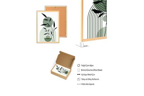 PREMİUM AHŞAP ÇERÇEVELİ ÜÇLÜ İSKANDİNAV BOHEM TABLO SETİ, SET5, 70X50