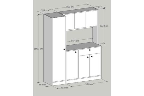 MONNALİS KİLERLİ KAHVE KÖŞESİ ÇOK AMAÇLI DOLAP 5 RAFLI MUTFAK DOLABI BEYAZ