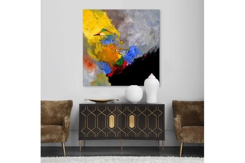 YELLOW ABSTRACT YAĞLI BOYA DOKULU TABLO, 80X80
