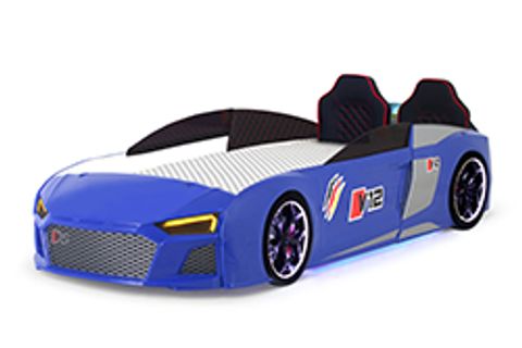 AUDİ FULL LEDLİ KUMANDALI VE MÜZİKLİ ARABALI YATAK, MAVİ
