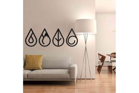 DÖRT ELEMENT METAL DUVAR DEKORU DAMLA ÇERÇEVELİ