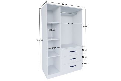 MİDOSER EASY 3 KAPILI 3 ÇEKMECELİ ELBİSE DOLABI-GARDIROP BEYAZ