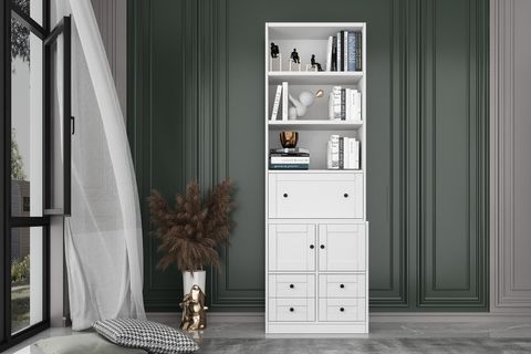 BKCONCEPT DÜŞER KAPAKLI ÇEKMECELİ RAFLI KİTAPLIK, 65 CM, BEYAZ, KTP-1279