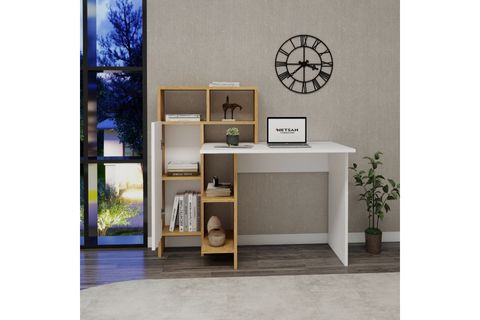 BUĞRA DOLAPLI RAFLI ÇALIŞMA BİLGİSAYAR MASASI, SAFİRMEŞE BEYAZ