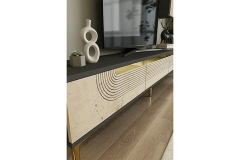 MEYRA TV SEHPASI, ANTRASİT TRAVERTEN GOLD, 180 CM, TSA1805ATG