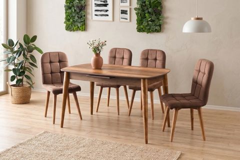 ESSEN MASA VE ETRO SANDALYE TAKIMI, CEVİZ, 130X80