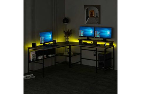 MİNAR GRETA RGB LED IŞIKLI L KÖŞE ÇALIŞMA MASASI, DORE SİYAH