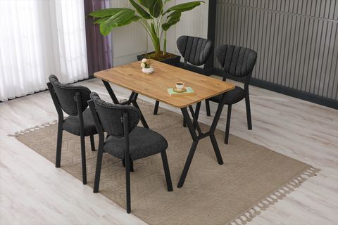 ELİS MUTFAK MASA TAKIMI, 4 SANDALYE, CEVİZ, 110X70 CM, ANTRASİT