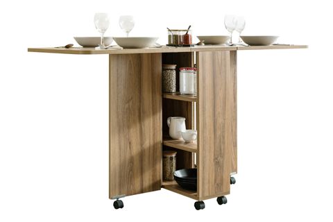 BLESK KATLANABİLİR TEKERLEKLİ MUTFAK MASASI, CEVİZ