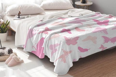 PEMBE KELEBEK BASKILI WELSOFT ÇOCUK BATTANİYESİ, 160X220 CM