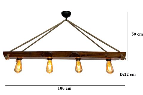 DOĞAL AHŞAP HALATLI DÖRTLÜ RUSTİK DEKORATİF AVİZE, HT176