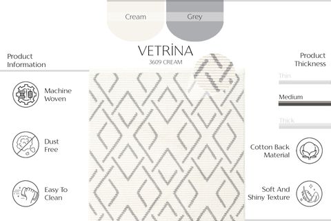  VETRİNA COOL MAKİNE HALISI 3609, YUMUŞAK DOKULU, KREM, 160X230