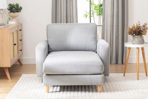 MERLİN DAYBED, İNCE KOL, NATUREL AYAK, KETEN KUMAŞ, GRİ