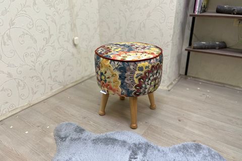 ASEDİA MİSKİN PUF, ÇİÇEKLİ, AHŞAP, NATUREL AYAK