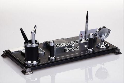 HEYBELİ MASA İSİMLİK SETİ DERİ OFİS MASA İSİMLİĞİ, SİYAH