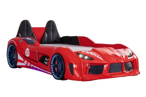 RACEİNG CAR V8 KAPILARI AÇILAN KOLTUKLU FULL LEDLİ ARABALI YATAK, KIRMIZI, 100X190