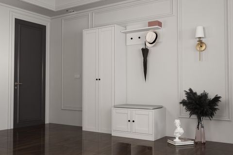 LEONARDO PORTMANTO VESTİYER 310, DOLAPLI, PUFLU, BEYAZ, 130 CM