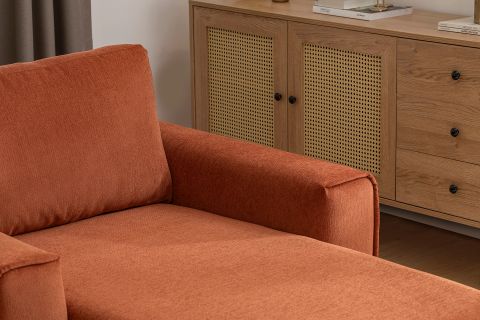 MERLİN DAYBED, FİTİLLİ KOL, NATUREL AYAK, KADİFE KUMAŞ, KİREMİT