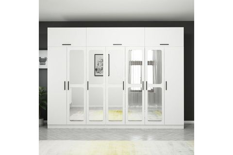 KALE 7 KAPAKLI 4 ÇEKMECELİ AYNALI ZİNCİR DOLAP YÜKLÜK BEYAZ 235CM