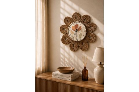 ÇİÇEK TASARIMLI SESSİZ MEKANİZMALI DUVAR SAATİ, 55 CM