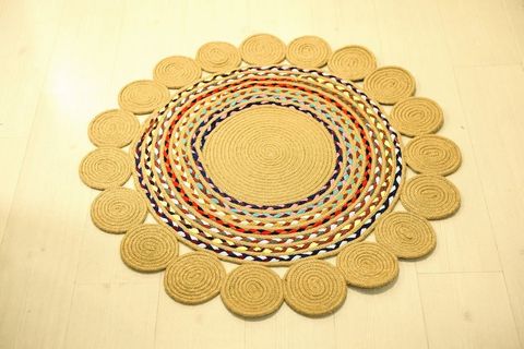 MİLDA EL ÖRGÜSÜ JÜT KİLİM 04, YUVARLAK, HASIR, 90X90