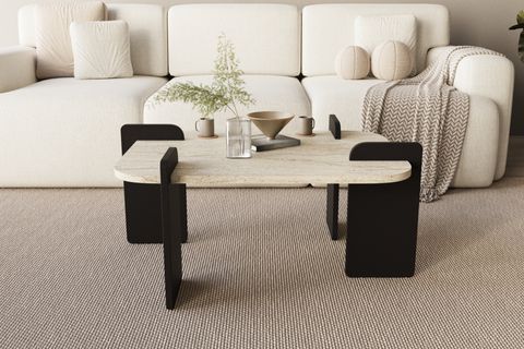 AFROLLİ DEKORATİF MERMER DESEN ORTA SEHPA, SİYAH