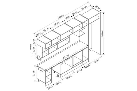 ALVİNKA 410X240 CM MUTFAK DOLABI, MB E90S60S60 3 ANTRASİT SUNTALAM