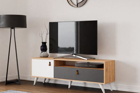 FURMET MODÜLER PERA TV SEHPASI, 2 KAPAKLI, ANTRASİT MEŞE BEYAZ