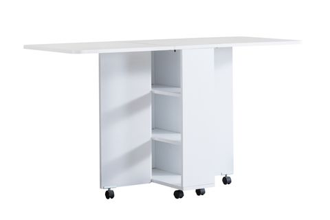 BLESK KATLANABİLİR TEKERLEKLİ MUTFAK MASASI, BEYAZ