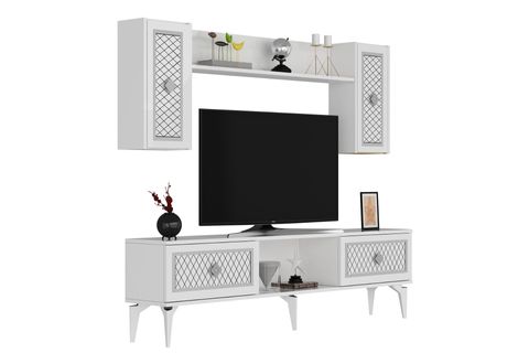 HERRY TV ÜNİTESİ, 4 KAPAKLI 2 RAFLI, BEYAZ GÜMÜŞ