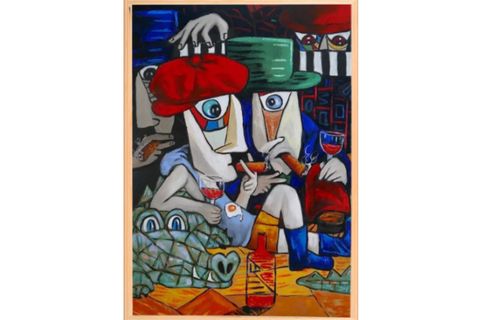 AHŞAP ÇERÇEVELİ MAVİ VE SARIŞIN TABLO, 50X70