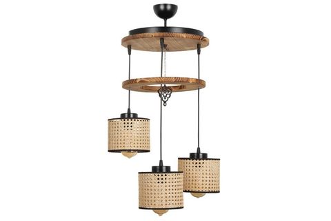 LUMEXX DAVİD ÜÇLÜ TEPSİLİ YANIK RATTAN ABAJURLU SARKIT