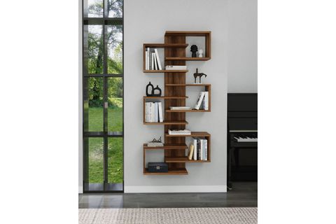 LOTUS 6 RAFLI DUVARA MONTE KİTAPLIK VE DUVAR RAFI, CEVİZ