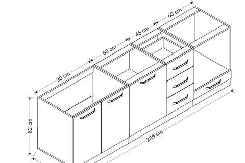 MİNAR 255 CM MUTFAK DOLABI BEYAZ 255-B3-ALT MODÜL