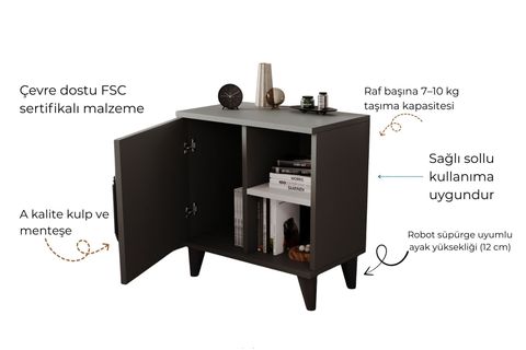 ROSE KOMODİN, ANTRASİT, 3 BÖLMELİ