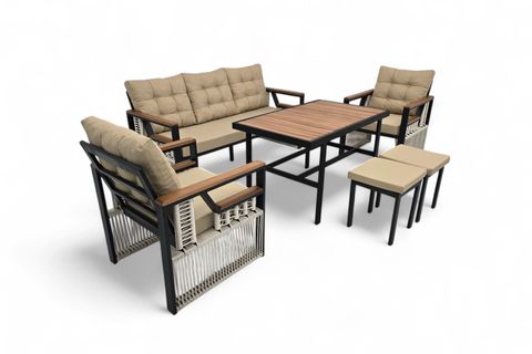 RELAKS İP ÖRGÜ METAL ÜÇLÜ OTURMA GRUBU, GRİ