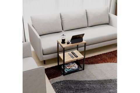 LİNA METAL AYAKLI AHŞAP RAFLI YAN SEHPA, ÇAM