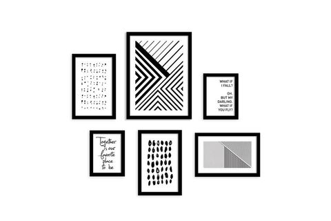 İNCE ÇİZGİSEL ALTILI POSTER PANO SETİ, ÇERÇEVELİ, SİYAH BEYAZ