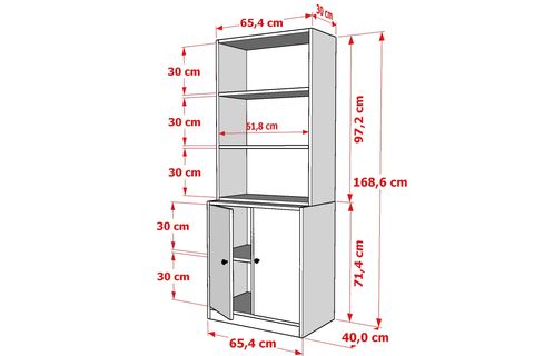 BKCONCEPT 2 KAPAKLI RAFLI KİTAPLIK, 65 CM, BEYAZ, KTP-1270-Ç