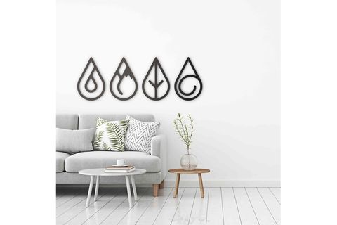 DÖRT ELEMENT METAL DUVAR DEKORU DAMLA ÇERÇEVELİ