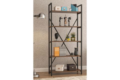 MİLA DEKORATİF 5 RAFLI METAL KİTAPLIK, 180 CM, CEVİZ