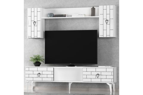 VARNA TV ÜNİTESİ, 4 KAPAKLI 2 RAFLI, BEYAZ