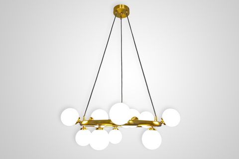 BUBBLE RİNG ONBEŞ OPAL CAMLI SARKIT AVİZE, BAL RENK KAPLAMALI