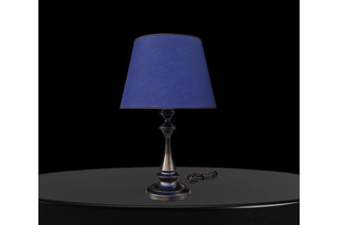 FARO ABAJUR SİYAH METAL GÖVDELİ, LACİVERT ABAJUR ŞAPKALI