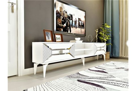 YUMEDİ TV ÜNİTESİ, 2 RAFLI 2 KAPAKLI, BEYAZ GÜMÜŞ