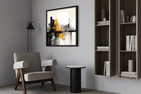 AHŞAP TRAVERTEN DOKULU SOYUT TABLO, BLACK CITY
