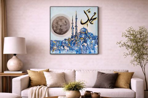 SOYUT MAVİ VE ALTIN TEMALI ORİJİNAL YAĞLI BOYA TABLO