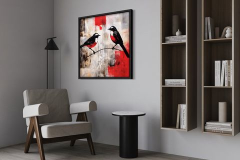 AHŞAP TRAVERTEN DOKULU SOYUT TABLO, BLACK BIRDS
