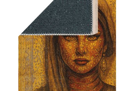ETNİK PORTRE DESENLİ HALI, KİLİM DOKUMA TABAN HALI, 323 YNG, 120X180 CM